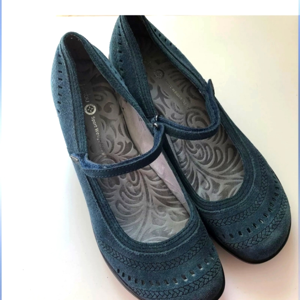 JAMBU Sport Wedge Teal Leather Mary Jane Comfort Wedge Shoes Size 11 M